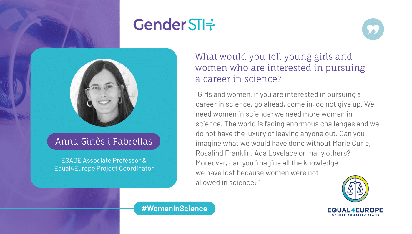 Anna Ginès i Fabrellas, associate law professor at ESADE and Equal4Europe project coordinator, says the leaky pipeline is a big issue when retaining women in academia.