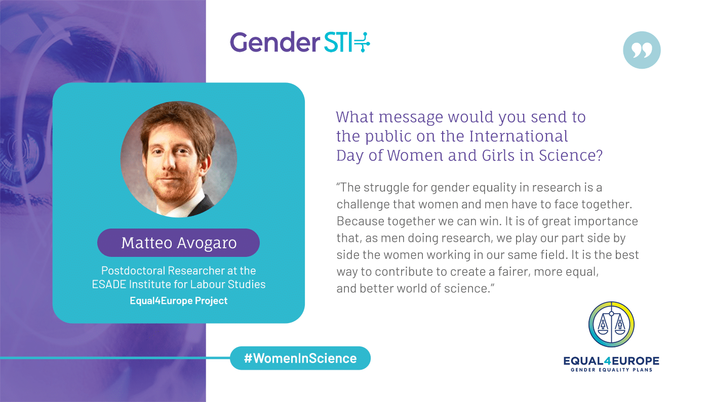 Matteo Avogaro, postdoctoral researcher at the Esade Institute for Labour Studies, says women and men need to fight for gender equality in science together.